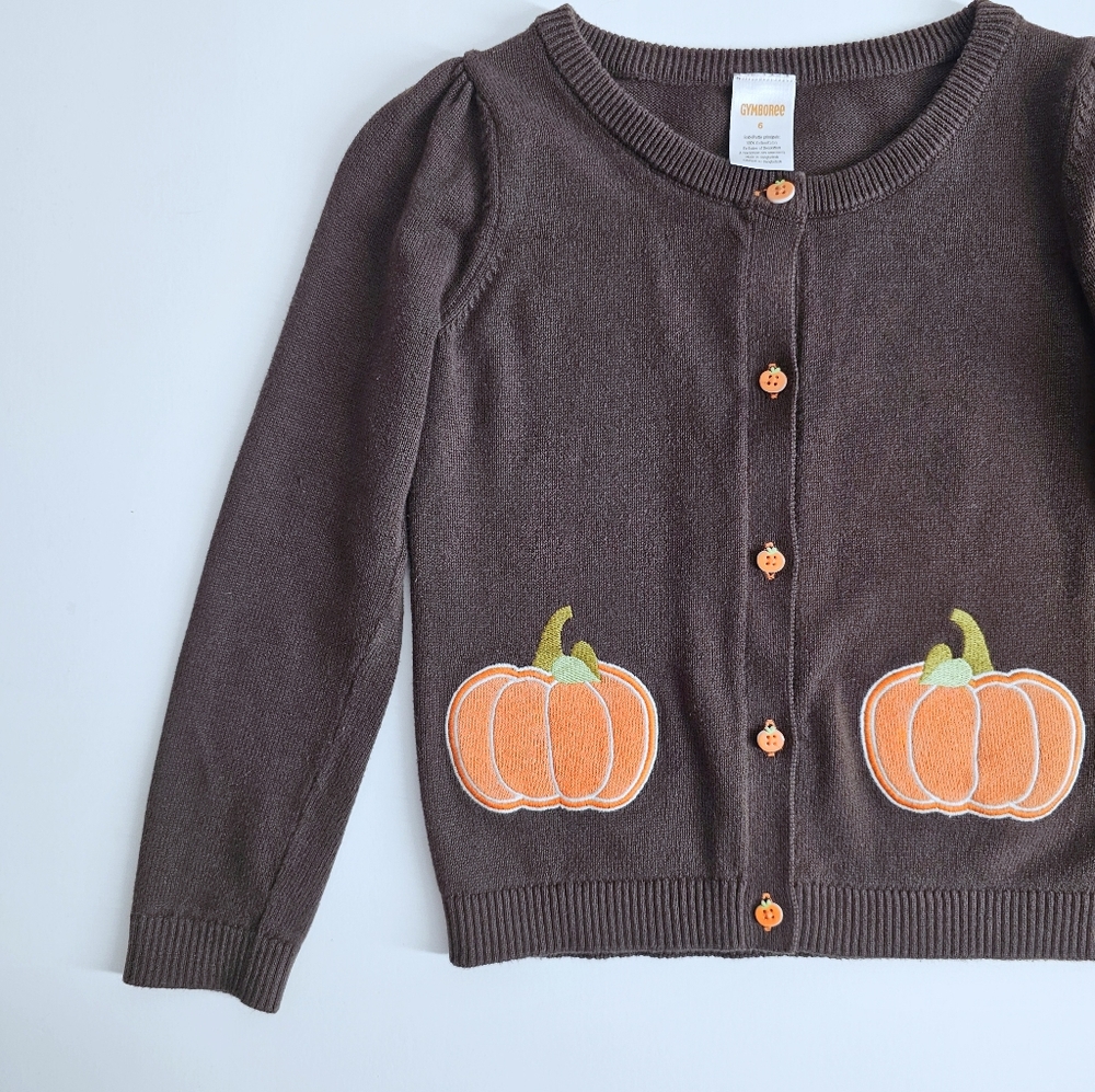 Gymboree Chocolate Cardigan with Orange Pumpkin Accents
